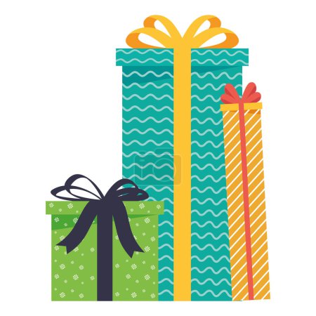 Téléchargez les illustrations : Trois boîtes cadeaux cadeaux icône cadeaux - en licence libre de droit