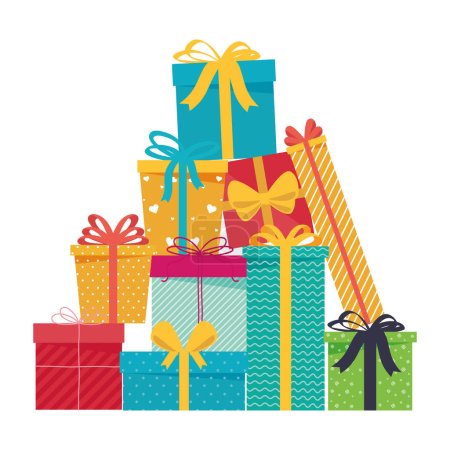 Illustration for Pyramid of gifts boxes presents - Royalty Free Image