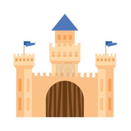 Illustration for Fairytale castle with flags icon - Royalty Free Image