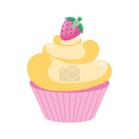 Téléchargez les illustrations : Cupcake sucré avec icône de fraise - en licence libre de droit