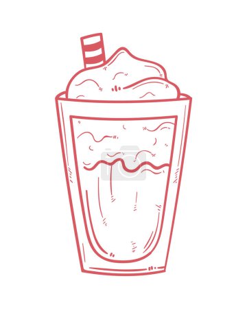 Téléchargez les illustrations : Milkshake doux avec icône doodle paille - en licence libre de droit