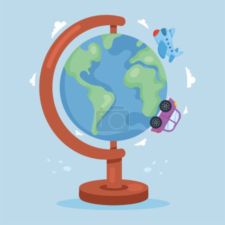 Téléchargez les illustrations : Voyage vacances avec des icônes de carte du monde - en licence libre de droit