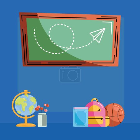 Illustration for School supplies and chalkboard icons - Royalty Free Image