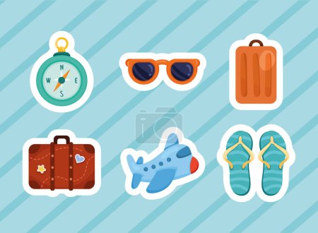 Illustration for Six travel vacations set icons - Royalty Free Image