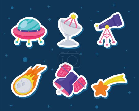 Illustration for Six space outer set icons - Royalty Free Image