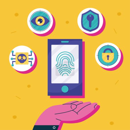 Illustration for Cyber security in smartphone icons - Royalty Free Image