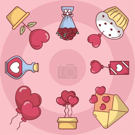 Illustration for Love romantic set icons around - Royalty Free Image