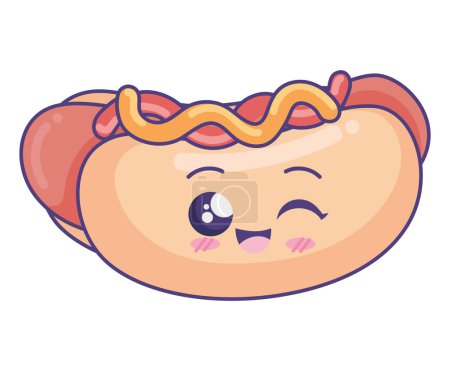 Téléchargez les illustrations : Hot dog kawaii icône de la restauration rapide - en licence libre de droit