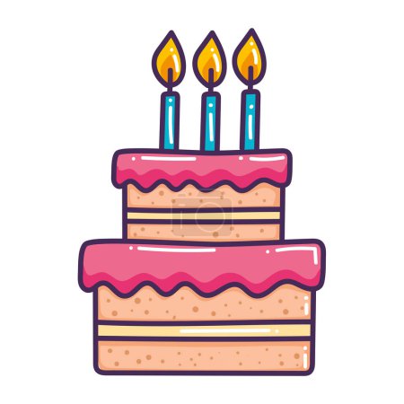 Téléchargez les illustrations : Gâteau avec trois bougies icône - en licence libre de droit