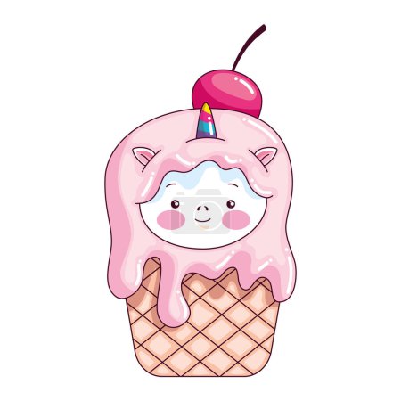 Téléchargez les illustrations : Crème glacée kawaii fast food icône - en licence libre de droit
