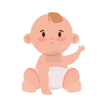 Téléchargez les illustrations : Petit bébé assis kawaii caractère - en licence libre de droit