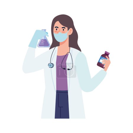Illustration for Female doctor with medicine bottles character - Royalty Free Image