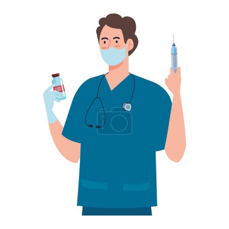 Illustration for Male doctor with vaccine character - Royalty Free Image
