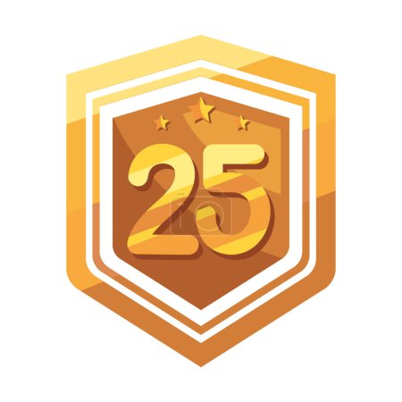 Illustration for Twenty fifth annivesary golden badge icon - Royalty Free Image
