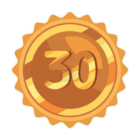Illustration for Thirtieth annivesary golden badge icon - Royalty Free Image