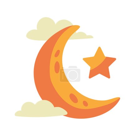 Ilustración de Luna creciente dorada e icono de la estrella - Imagen libre de derechos