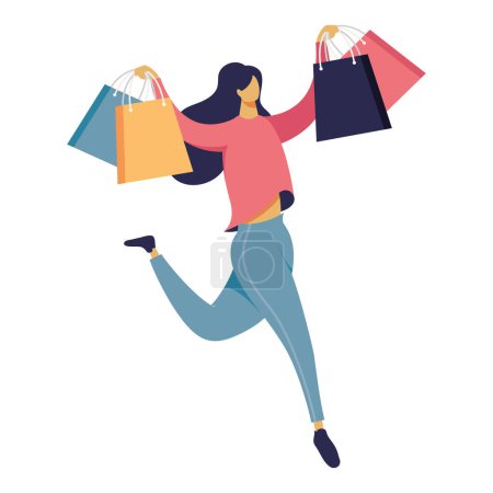 Ilustración de Mujer feliz con las bolsas de compras personajes - Imagen libre de derechos