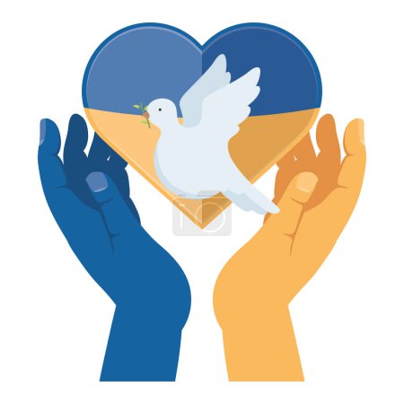 ukraine flag in heart and hands icon