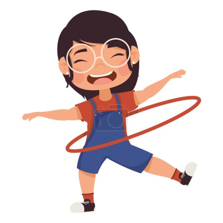 Téléchargez les illustrations : Petite fille jouer avec hula hula caractère - en licence libre de droit