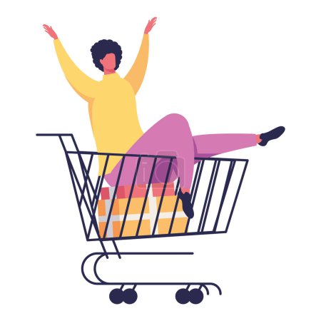 Illustration for Woman in shopping cart character - Royalty Free Image