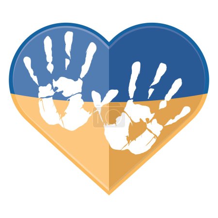 Téléchargez les illustrations : Coeur ukraine avec icône d'impression mains - en licence libre de droit