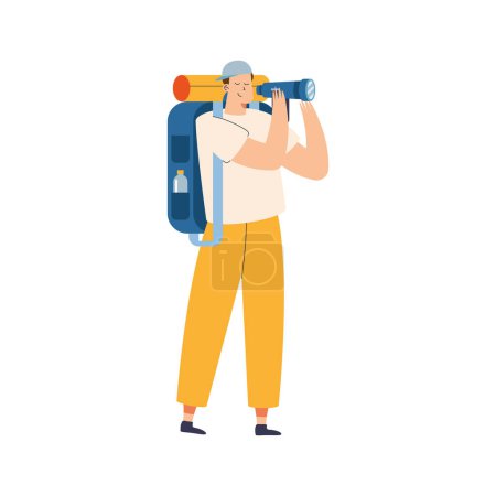 Illustration for Male traveler with binoculars character - Royalty Free Image