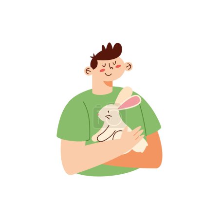 Téléchargez les illustrations : Homme avec des caractères animaux de ferme de lapin - en licence libre de droit