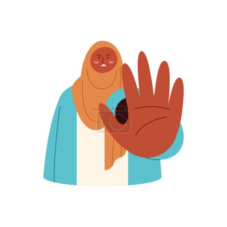 Illustration for Iranian woman with stop hand character - Royalty Free Image