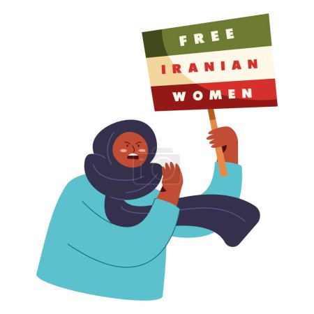 Ilustración de Mujer iraní enojada con carácter de pancarta - Imagen libre de derechos