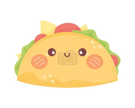 Ilustración de Taco mexicano kawaii carácter cómico - Imagen libre de derechos