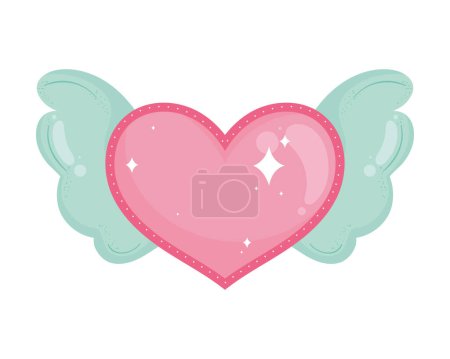 Téléchargez les illustrations : Coeur amour avec ailes icône - en licence libre de droit