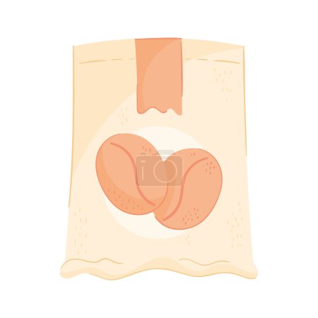 Illustration for Coffee product bag with grains - Royalty Free Image