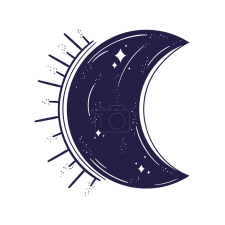 Téléchargez les illustrations : Croissant de lune ésotérique avec rayons - en licence libre de droit