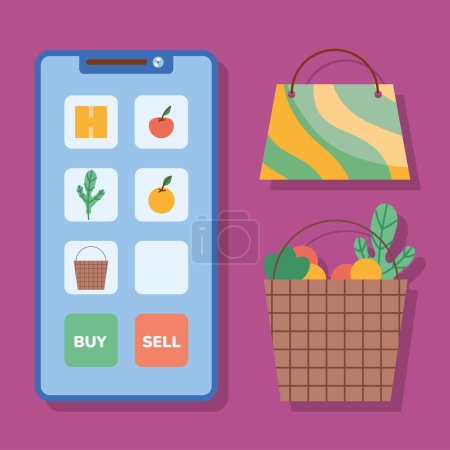 Illustration for Ecommerce vegetables in smartphone icon - Royalty Free Image