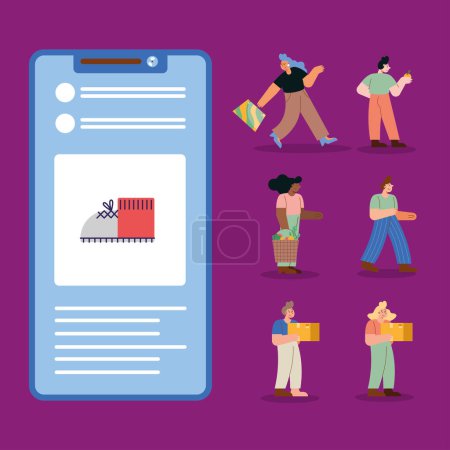 Illustration for Customers and smartphone ecommerce icons - Royalty Free Image
