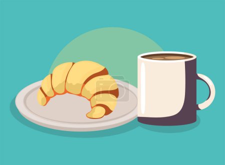 Téléchargez les illustrations : Croissant et café icône du petit déjeuner - en licence libre de droit