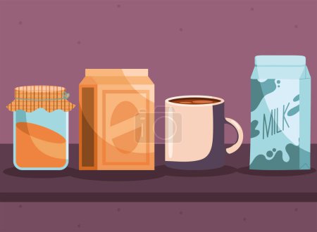 Ilustración de Ingredientes de desayuno en iconos de estantería - Imagen libre de derechos
