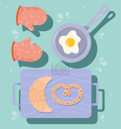 Ilustración de Productos de pastelería y huevo frito desayuno - Imagen libre de derechos
