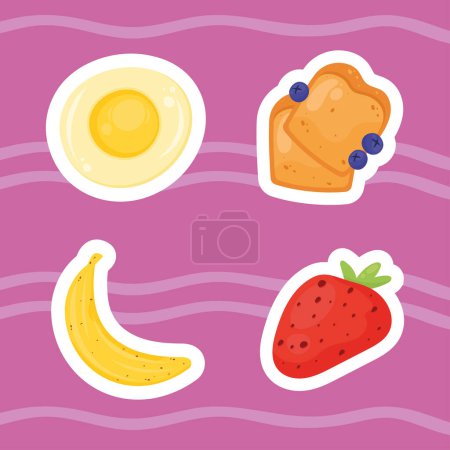 Téléchargez les illustrations : Quatre icônes petit déjeuner ingrédients frais - en licence libre de droit