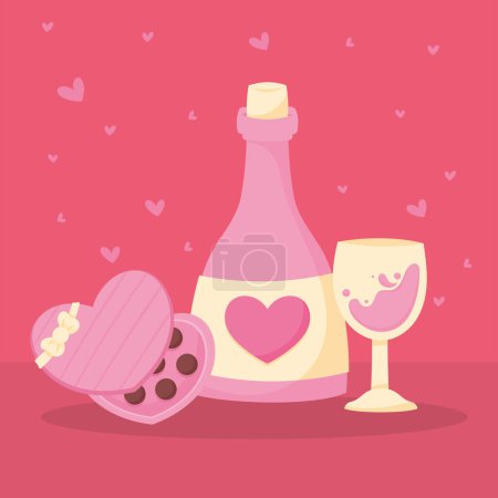 Téléchargez les illustrations : Champagne et chocolats cadeaux d'amour - en licence libre de droit