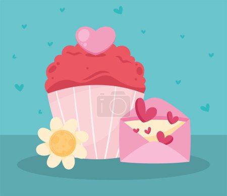 Téléchargez les illustrations : Amour cupcake et enveloppes icônes - en licence libre de droit
