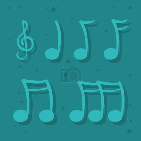 Téléchargez les illustrations : Six notes de musique ensemble icônes - en licence libre de droit
