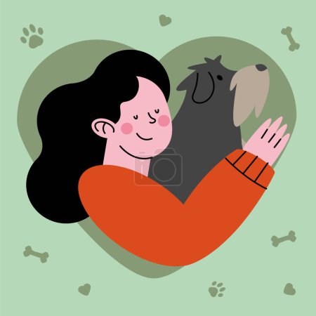 Téléchargez les illustrations : Femme avec chien dans les caractères du cœur - en licence libre de droit