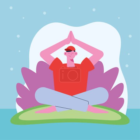Illustration for Young man practicing yoga character - Royalty Free Image