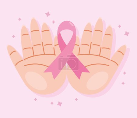 Téléchargez les illustrations : Affiche des mains avec ruban de cancer du sein - en licence libre de droit