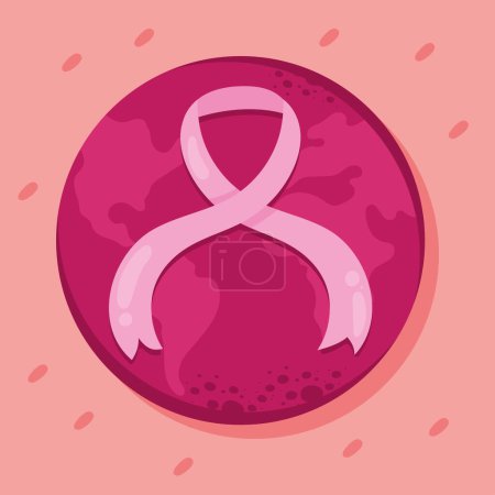 Ilustración de Cinta de cáncer de mama en la tierra planeta cartel - Imagen libre de derechos