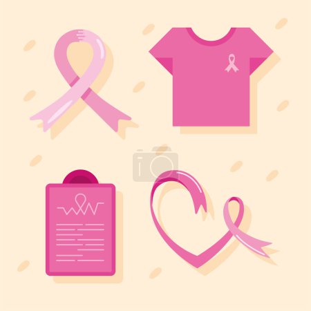 Téléchargez les illustrations : Quatre icônes ensemble campagne cancer du sein - en licence libre de droit