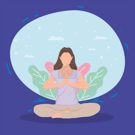 Téléchargez les illustrations : Femme en position de yoga lotus caractère - en licence libre de droit