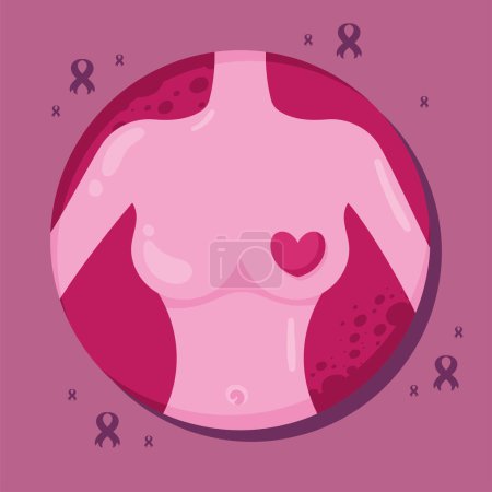 Téléchargez les illustrations : Corps femme cancer du sein affiche - en licence libre de droit