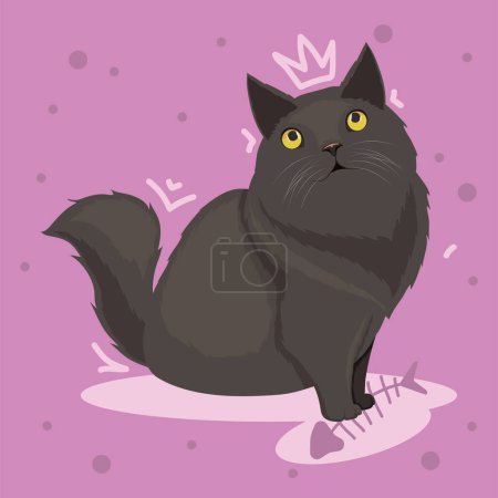 Ilustración de Lindo pequeño gato negro felino carácter - Imagen libre de derechos